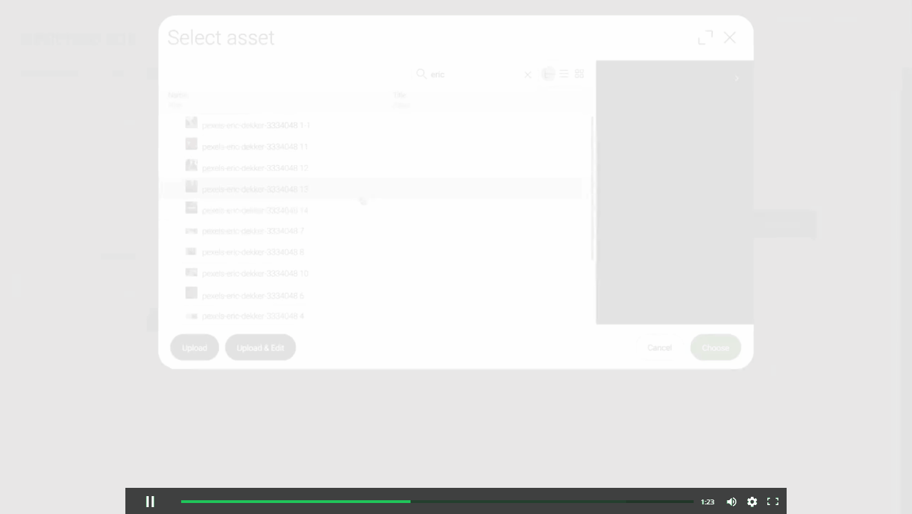 GIF dell’interfaccia Magnolia DXP che mostra la selezione e modifica di asset multimediali, semplificando la gestione di contenuti visivi.